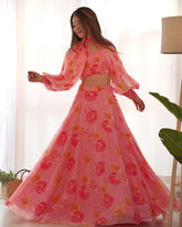 Flower Printed Tabby Organza Lehenga Choli